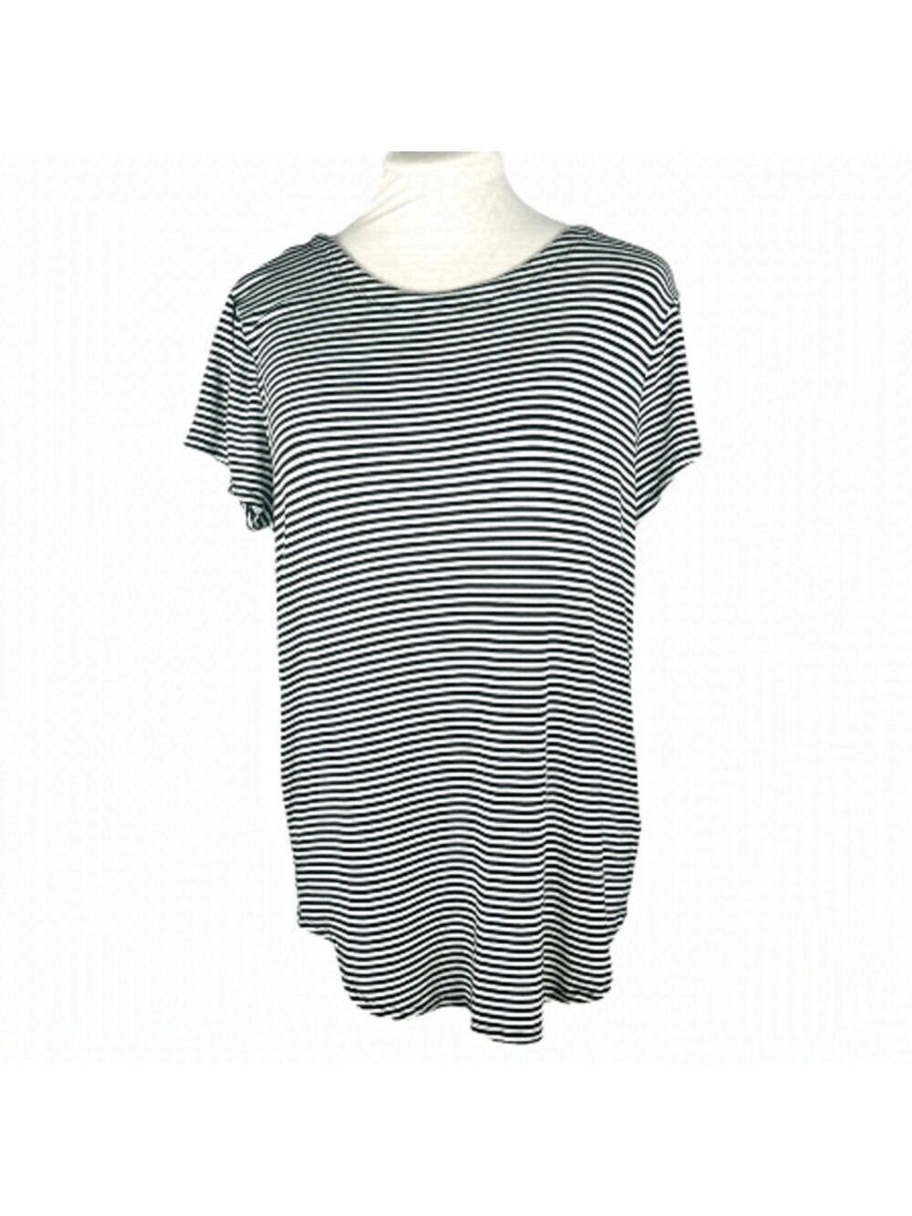 CUPIO tee shirt scoop neck black white stripe hi lo tulip hem cap sleeves size L